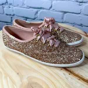 Keds X Kate Spade New York Champion Pink Rose Gold Glitter Sneakers Size 8.5